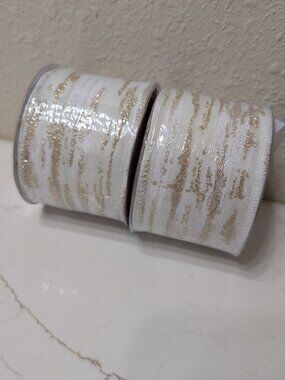 2 Spools of 10 Yards of Christmas Wired Birch Glitter Ribbon - 2.5" Wide - New